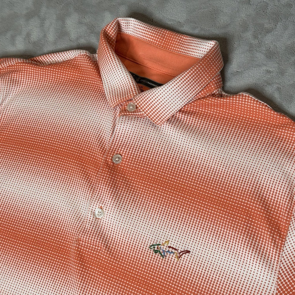 Greg Norman Polo Shirt Mens Large Orange White Stripes Active Short Sleeve Golf